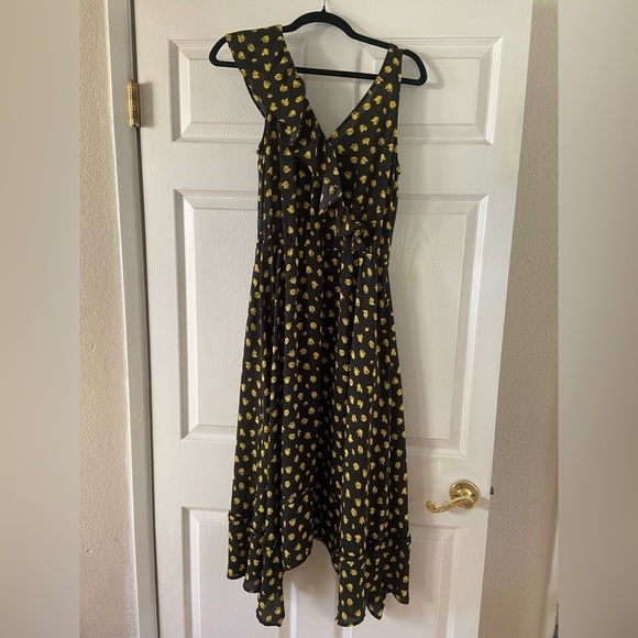 Who What Where Yellow and Black Tulip Flower Print Handkerchief Hemline Size S - Picture 3 of 4